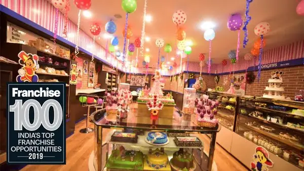 Monginis shop decorated with balloons for a celebration